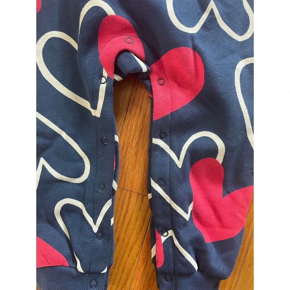 Old Navy Baby Navy Blue Heart Print Fleece Sweatshirt Jumpsuit 18-24M NWT
